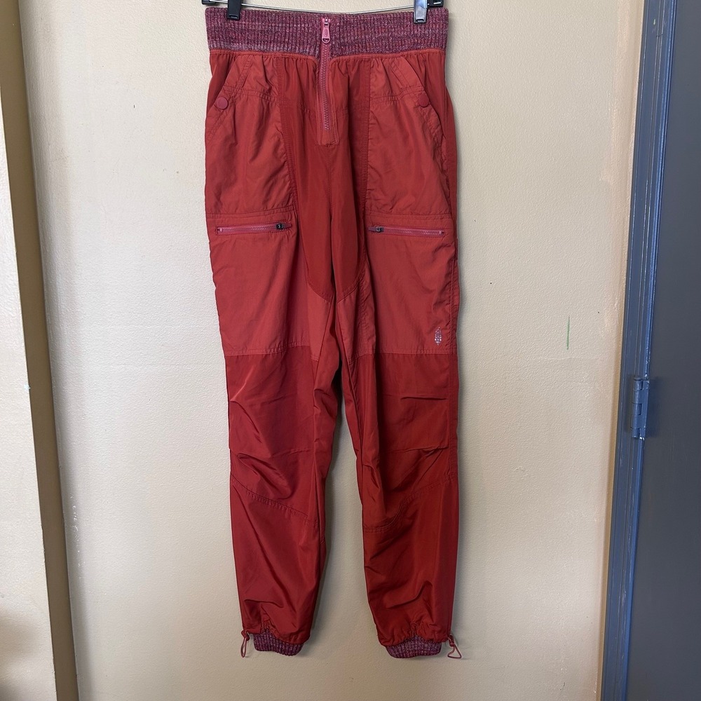 Free People Orange Cargo Jogger Pants Ribbed Waist‎ Cuffed Hem Activewear Size S